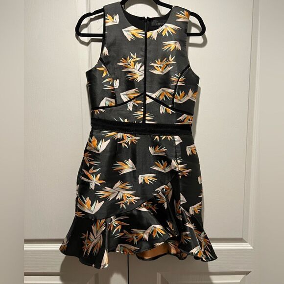 ADELYN RAE l Anthropologie Black Floral Ruffle Hem Sleeveless Dress - Picture 1 of 3